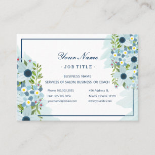 Carte De Visite Salon Floral Aquarelle Bleu