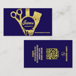 Carte De Visite Salon Gold Blue Barber Shop