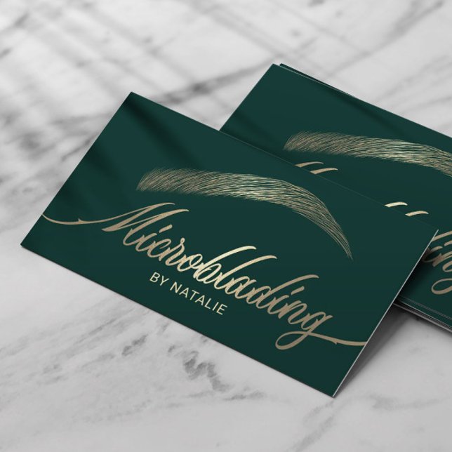 Carte De Visite Salon Gold Eyebrow Microblading Moderne Vert (Créateur téléchargé)