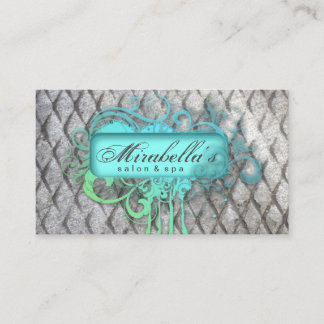 Carte De Visite Salon Grunge Fleur Spa Gris Bleu