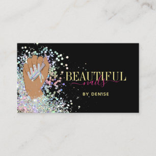 Carte De Visite salon holographique ongle femme main nails technic