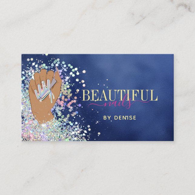 Carte De Visite salon holographique ongle femme main nails technic (Devant)