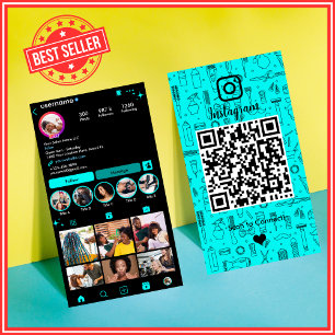 Carte De Visite Salon Instagram QR des réseaux sociaux turquoise
