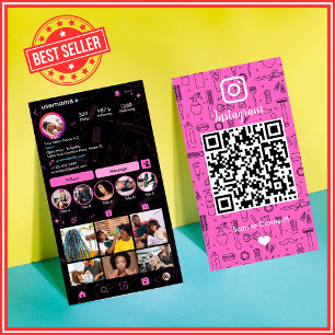Carte De Visite Salon Instagram Rose Code QR des médias sociaux