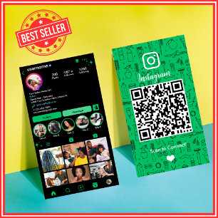 Carte De Visite Salon Instagram Vert Code QR des médias sociaux