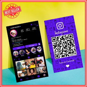 Carte De Visite Salon Instagram Violet Code QR des médias sociau