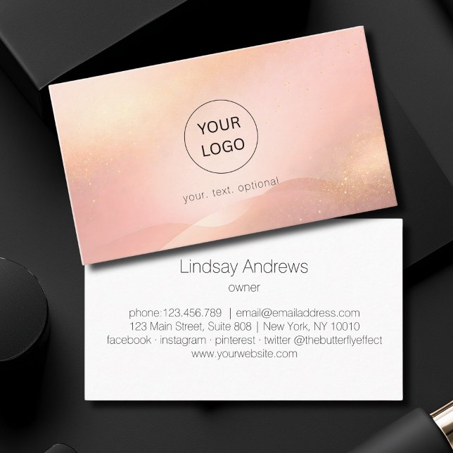 Carte De Visite Salon Logo Blush Gold Glow  (Blush Gold Glow Logo Salon Business Card)