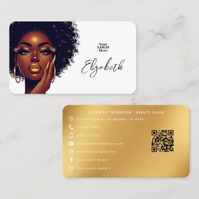 Carte De Visite Salon Melanin Glam Brandon avec style Afro audacie (Devant / Derrière)