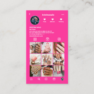 Carte De Visite Salon moderne à ongles Instagram Grille photo Rose