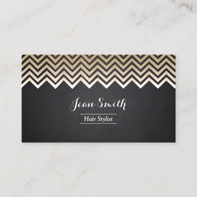 Carte De Visite Salon moderne Gold Chevron Stripes Hair Styliste (Devant)