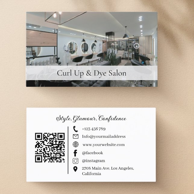 Carte De Visite Salon moderne Social Media Photo QR Code (Créateur téléchargé)