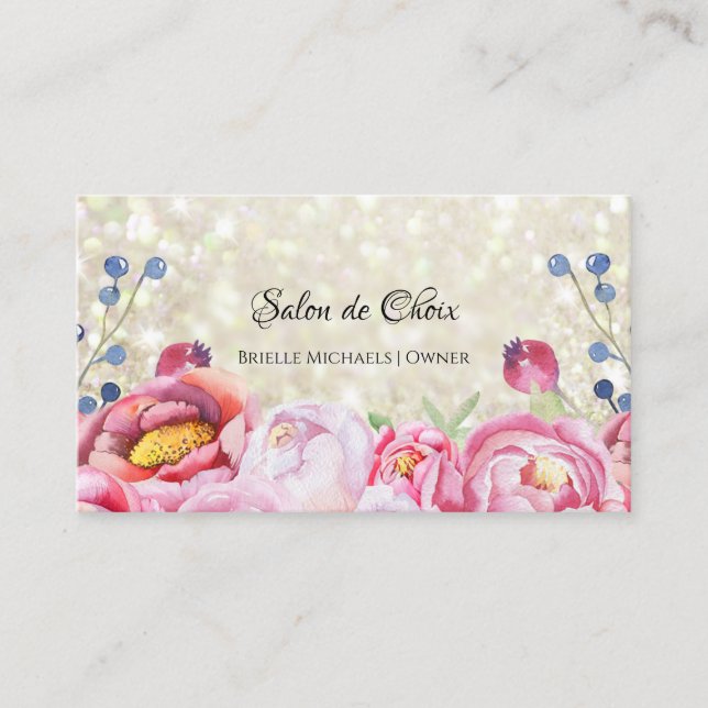 Carte De Visite Salon Noir Floral Rose (Devant)