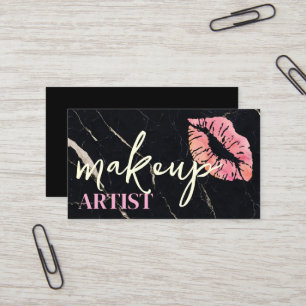 Carte De Visite Salon Noir moderne Artiste maquillage Lèvres rouge