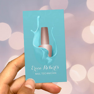 Carte De Visite Salon-ongle Rose Gold Polonais Turquoise Splash