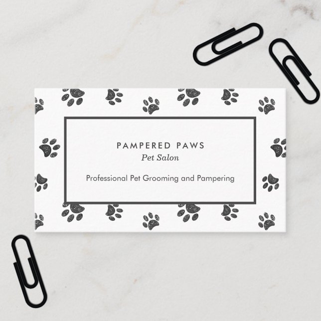 Carte De Visite Salon pour animaux professionnels Empreintes de pa (Silver Glitter Paw Prints Professional Pet Salon Business Card)