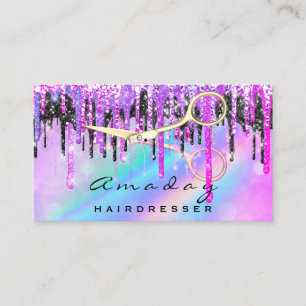 Carte De Visite Salon professionnel des cheveux Ciseaux dorés rose