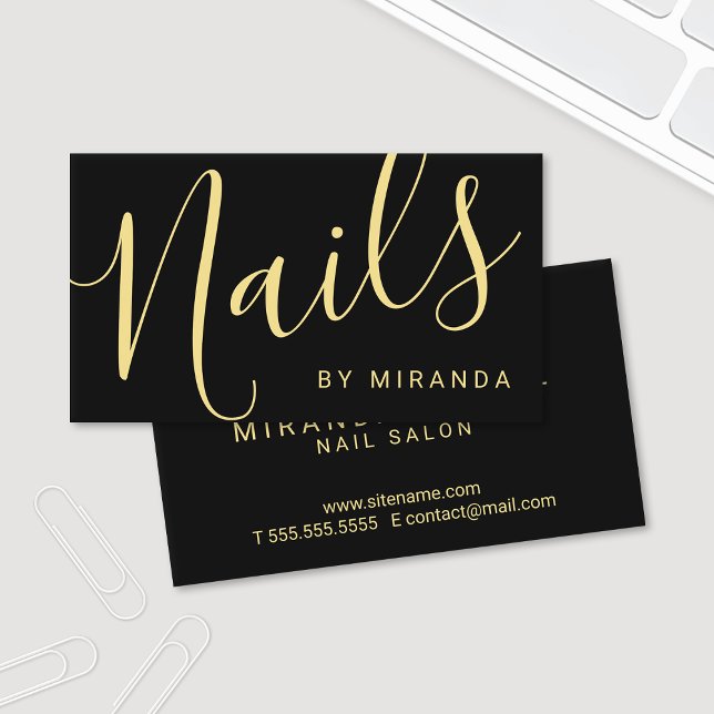 Carte De Visite Salon professionnel moderne Black et Gold Nail (Créateur téléchargé)