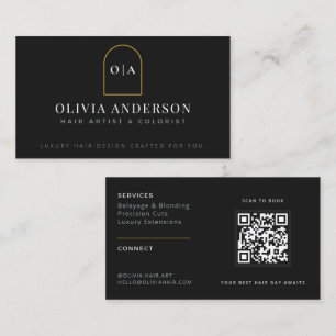Carte De Visite Salon QR minimaliste moderne noir or