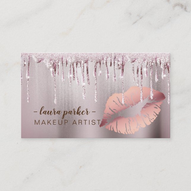 Carte De Visite Salon rose de maquilleur de lèvres d'égouttement (Devant)