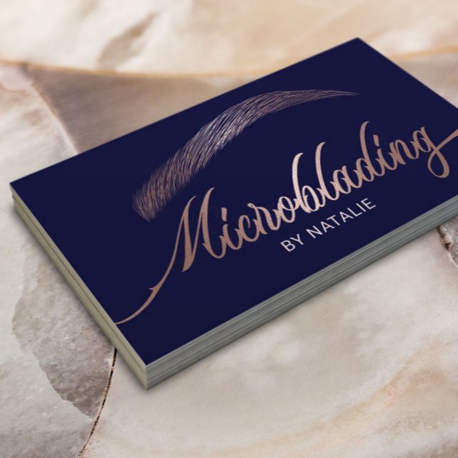 Carte De Visite Salon rose Gold Eyebrod Microblading Marine modern (Créateur téléchargé)
