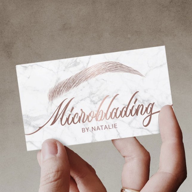 Carte De Visite Salon rose Gold Eyebrow Marbre Microblading (Créateur téléchargé)