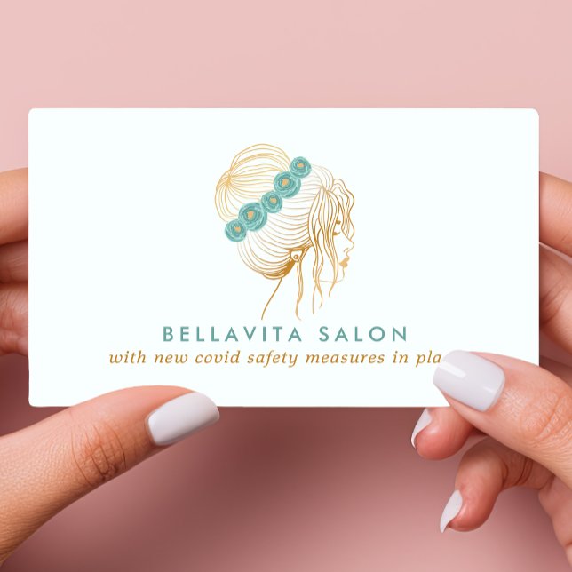 Carte De Visite Salon Sécurité Covid Coiffeur Chignon Floral Salle (Créateur téléchargé)