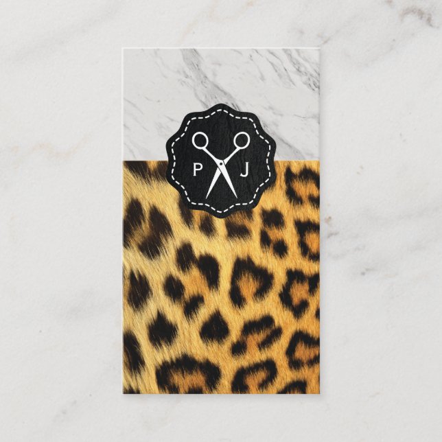 Carte De Visite Salon Shears Monogramme Marbre Trim Cheetah (Devant)