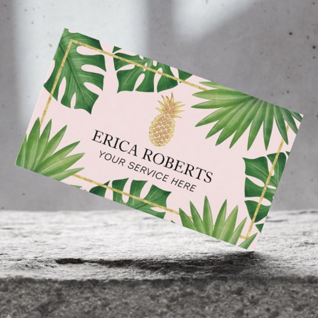 Carte De Visite Salon Spa tropical moderne Gold Pineappy Blush (Créateur téléchargé)