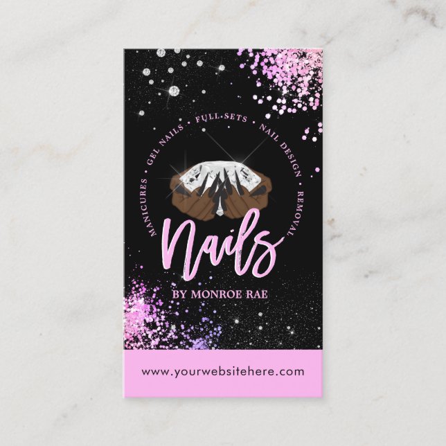 Carte De Visite Salon technique de ongle rose Parties scintillant  (Devant)