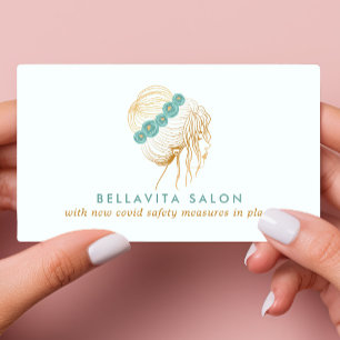 Carte De Visite Salon Turquoise or Floral Updo Styliste Covid Safe