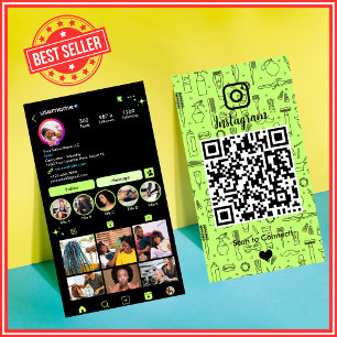 Carte De Visite Salon Vert Citron Vibrant QR Social Instagram