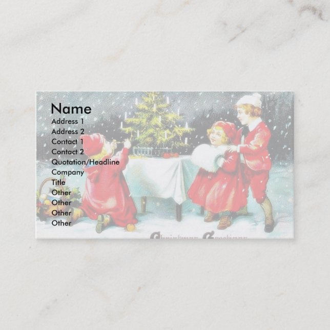 Carte De Visite Salutation de Noël avec des enfants jouant autour (Devant)