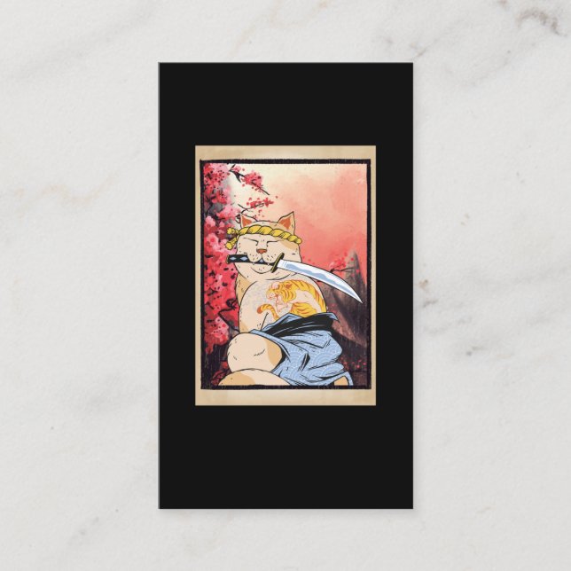 Carte De Visite Samurai Chat Swordsman Ninja Kitten Japonais (Devant)