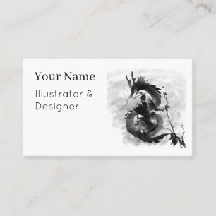 Carte De Visite Samurai & Spirit Dragon - Art à l'encre Sumi-e