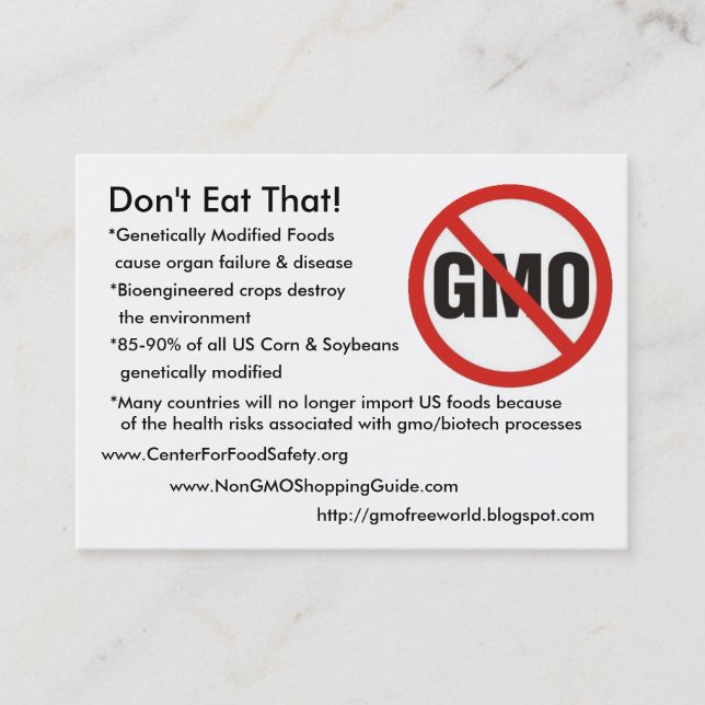 Carte De Visite Sans GMO, ne mangez pas cela ! , *Genetically (Devant)