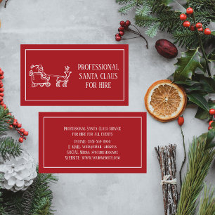 Carte De Visite Santa Claus Xmas Red Hire Sleigh Professionnel