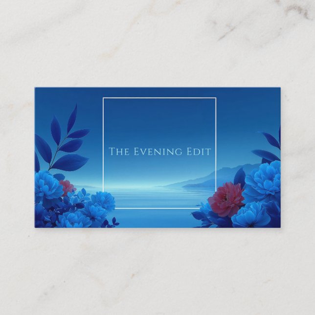 Carte De Visite Sapphire Blue Floral Modern Geometric Ocean (Devant)
