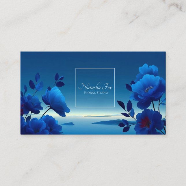 Carte De Visite Sapphire Blue Floral Modern Geometric Ocean (Devant)