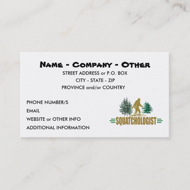 Carte De Visite Sasquatching drôle, chasseur de Sasquatch (Devant)