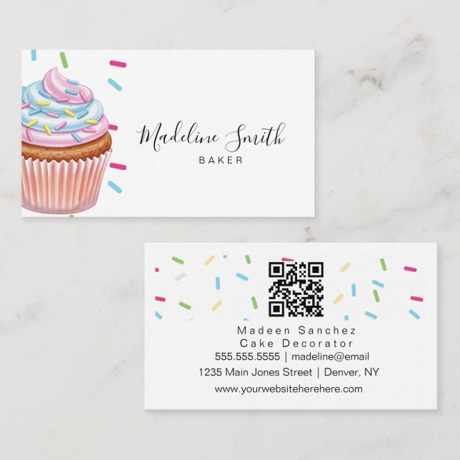 Carte De Visite Saupoudrer Boulangerie Rainbow Cupcakes Code barre (Devant / Derrière)