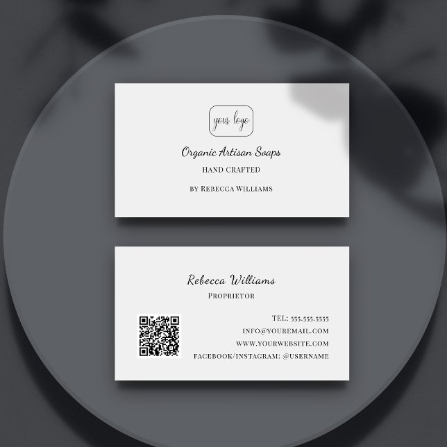 Carte De Visite Savon artisanal noir et blanc code QR (Créateur téléchargé)