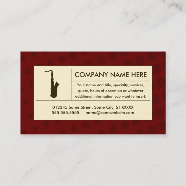 Carte De Visite saxophone à demi-teinte (Devant)