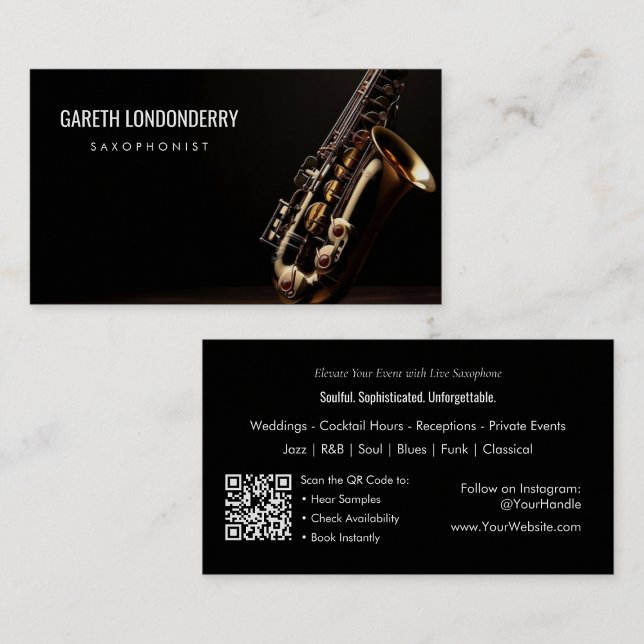 Carte De Visite Saxophoniste professionnel moderne Code QR (Modern Professional Saxophonist Musician QR Code Business Card)