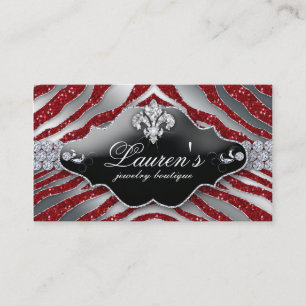 Carte De Visite SB de rouge de Fleur de lis Sparkle de zèbre de