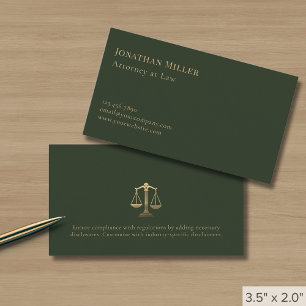 Carte De Visite Scales d'or vert d'olive simple de la justice