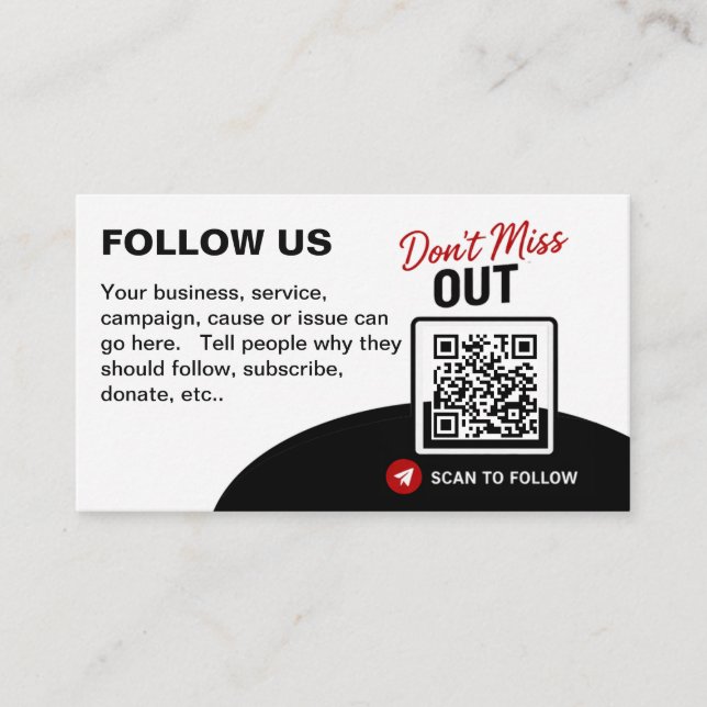 Carte De Visite Scan to Follow QR Code Design Template (Devant)