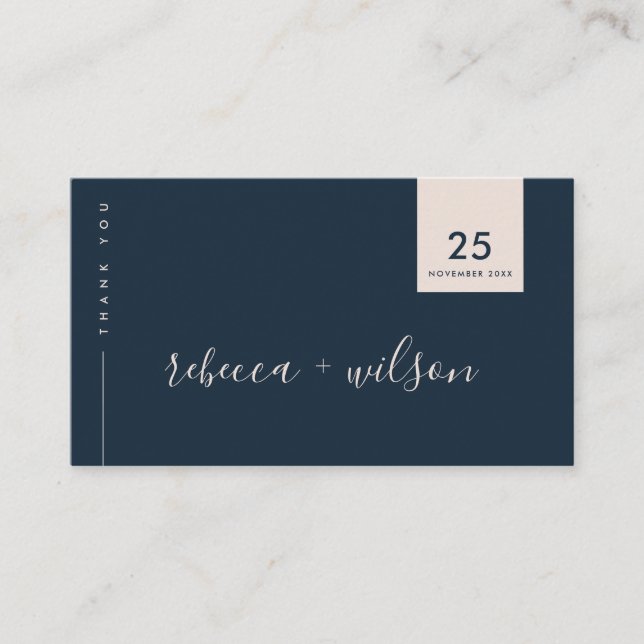 CARTE DE VISITE SCANDI CLEAN NAVY BLUSH MINIMAL MARIAGE MERCI (Devant)