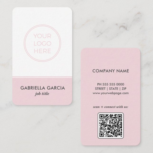 Carte de visite scannable avec logo rose minimalis (Devant / Derrière)