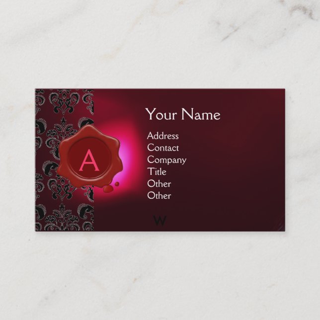 Carte De Visite SCEAU CIRE DOMMASQUE MONOGRAMME rose burgundi (Devant)