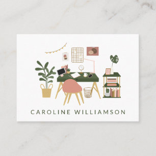 Carte De Visite Scène de bureau à domicile cosy illustrée personna